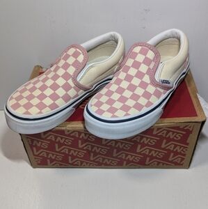 Vans kids Classic Slip-on (Checkerboard) Zephyr Shoes Pink/True White